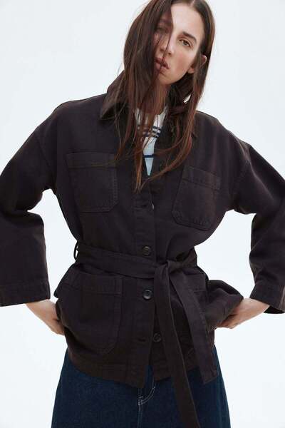 H&M سترة جينز بحزام ربط