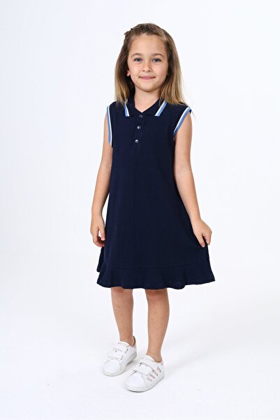 Toontoy فستان بدون أكمام بأزرار وياقة بولو للفتيات من ريلاكس فيت