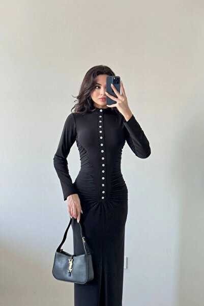 Eka Women's Black Button Sendy Dress 1041-2705