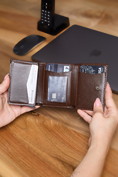 V LEATHER ATELİER Premium Automatic Mechanism Leather Wallet Rfid Protected Special Boxed Shipping Brown