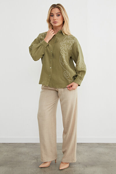 Fulla Moda Geometric Embroidered Loose Shirt