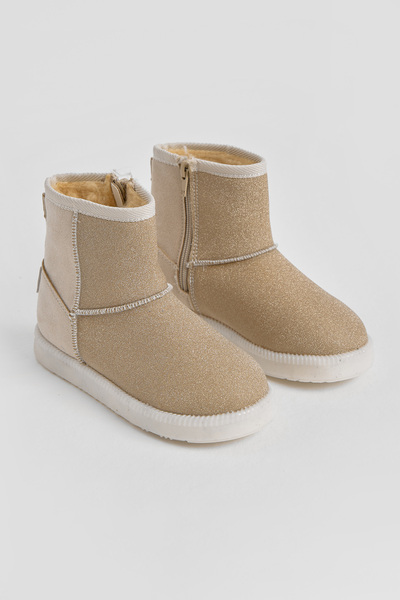 Tonny Black Κοντές μπότες για κορίτσια σε μπεζ ασημί χρώμα με θερμοκορυφήρια σε υφή σουέτ και επένδυση από γούνα