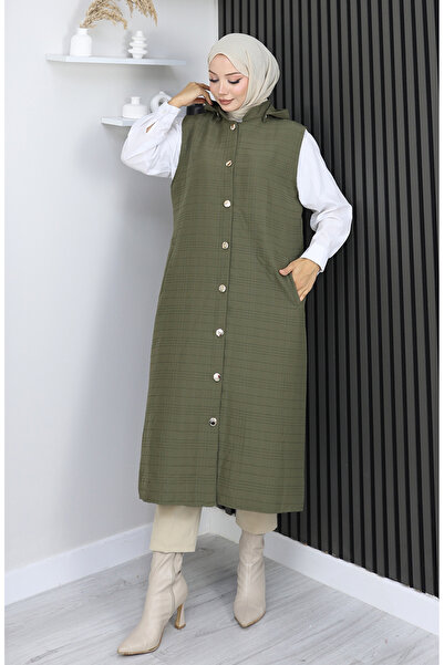 sefamerve Quilted fabric button-up vest 0186a-04 khaki