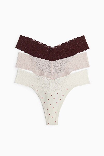 H&M 3-pack cotton and lace thong briefs