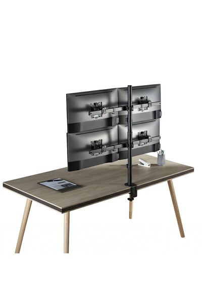 NPO حامل شاشة رباعي قابل للتعديل من حيث الارتفاع والعرض مع إدارة الكابلات، يتوافق مع معيار VESA من 17 إلى 32 بوصة، طراز STD5704B