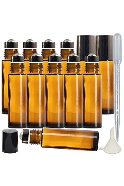 Mevis Line Sticluțe roll-on cu 10 ml, 8,5 cm, pentru uleiuri esențiale sau parfum, maro, pachet de 12