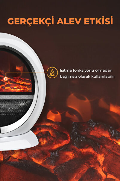 Bood YH-09A Şömine Efektli Fanlı Isıtıcı | 1500 W, 60° Salınım, Dekoratif Şöm...