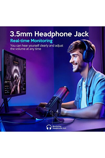 VCOM USB RGB Gaming Microphone M905 with Mute, Gain Control & 3.5mm Monitoring Jack