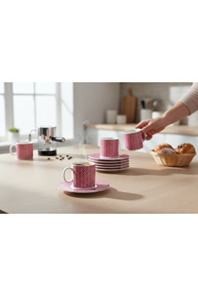 KÜTAHYA HOME 12 Parça Desenli Porselen Kahve Fincan Takımı TULU | 6 Kişilik