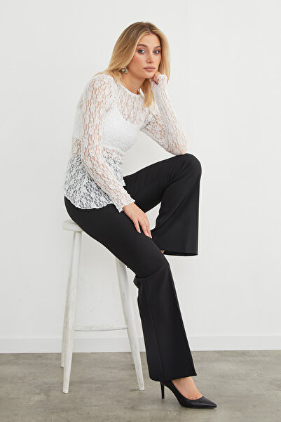 Fulla Moda Stretch Fabric Asymmetrical Lace Blouse
