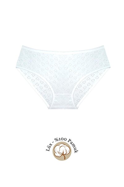 Altınay Luxury Jacquard 100% Cotton 12-Piece Women's White Bato Panties - Turkish Cotton Panties Jak1