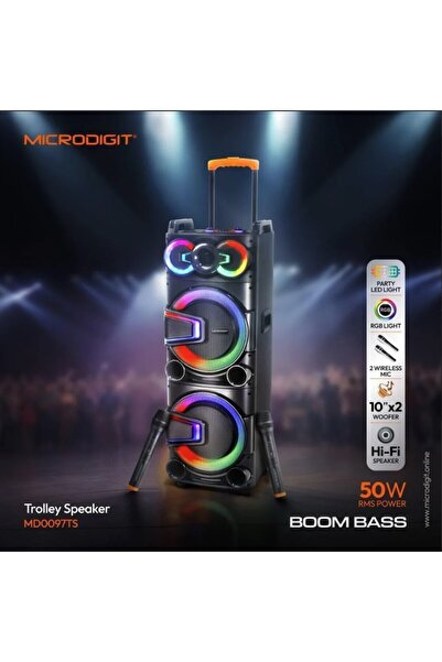 Microdigit MD0097TS 50W Wheeled Party Speaker with Microphone and LED Lighting