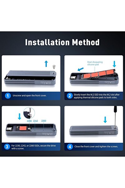 VCOM علبة SSD خارجية M.2 NVMe، USB 3.1 الجيل الثاني، حتى 10 جيجابت في الثانية، سعة 4 تيرابايت، تدعم 2230/2242/2260/2280
