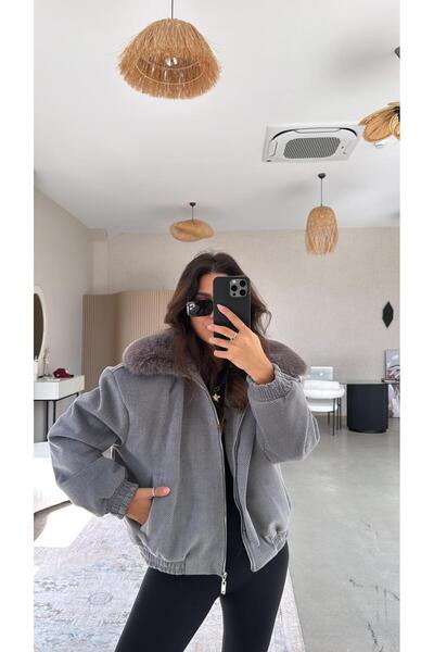 Buket Teke Jachetă premium din piele cu fermoar, gri