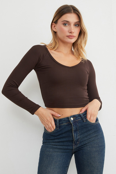 Fulla Moda Μπλούζα με μακρύ μανίκι με λαιμόκοψη σε σχήμα V