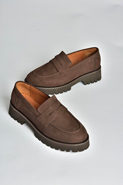Fox Shoes V944086101 Brown Genuine Leather Nubuck Thick Soled Moccasin Shoes