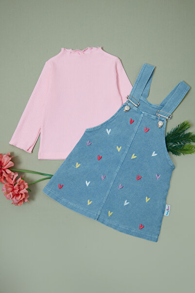 Fulla Moda 100% Cotton Daisy Embroidered Girls' 2-Piece Salopet Set