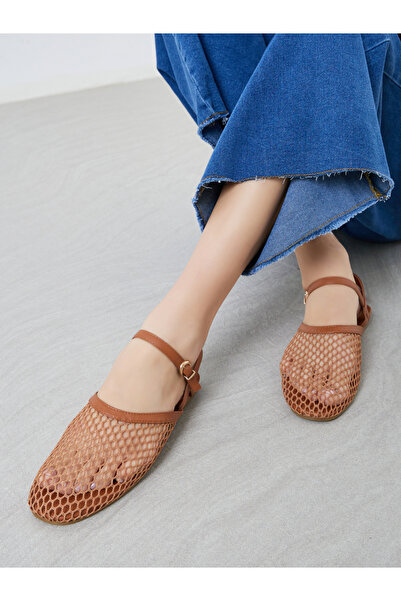 Styli Brown Mesh Netting Ankle Strap Sandals