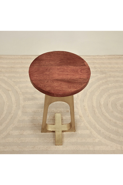 Crafted by Lifestyle Home Carving Wooden Top Round Side Table with Metal Base - 60x30x60 cms