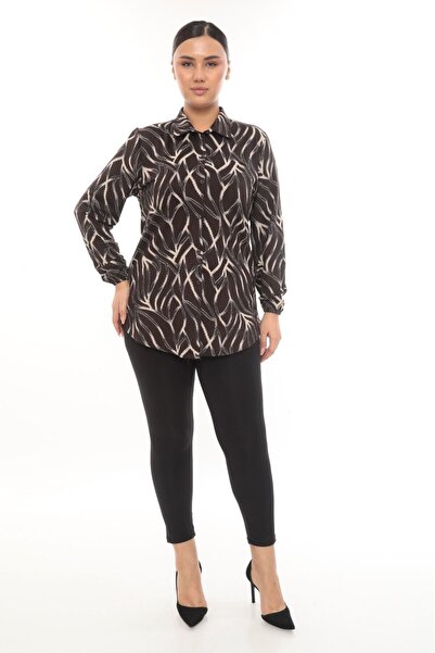 MyRia Дамска риза с кристален мотив, кафява