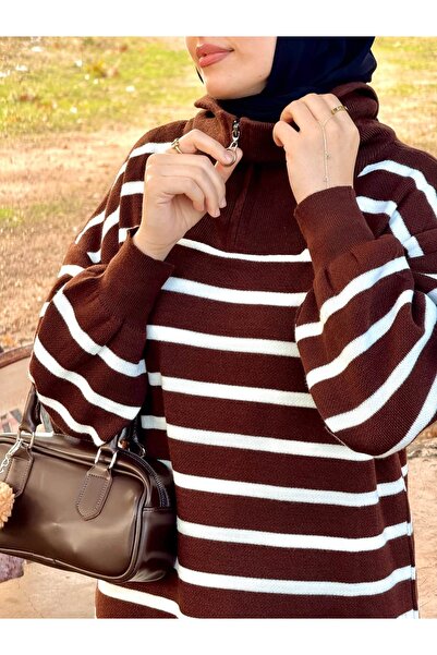 Nissra Ankanoor Zipper Collar Striped Knitwear Dress Anka252009