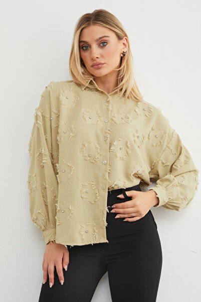 Fulla Moda Πουκάμισο casual με φούντες με πέτρινη χάραξη