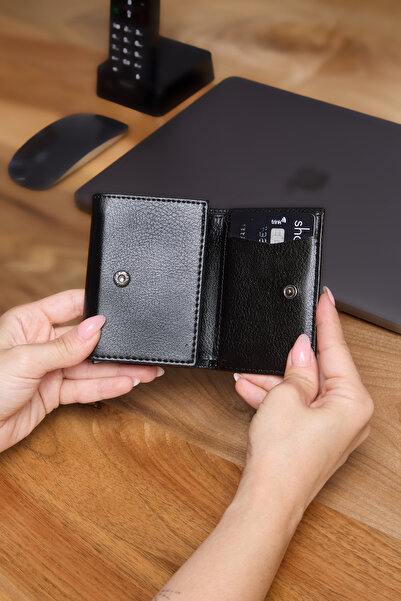 V LEATHER ATELİER Premium Automatic Mechanism Leather Wallet Rfid Protected Special Boxed Shipping Black