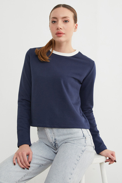 Fulla Moda 3 İplik Şardonsuz Yakası Ribanalı Sweatshirt