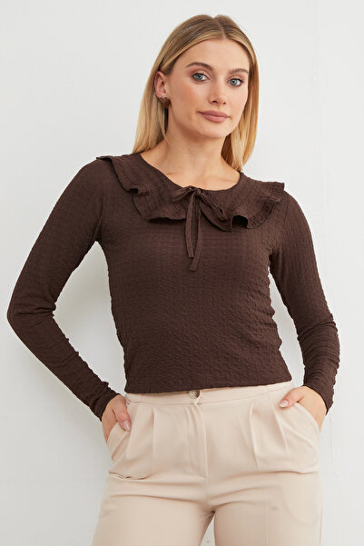 Fulla Moda στρογγυλός γιακάς Μπλούζα από ύφασμα μπουρέμικ