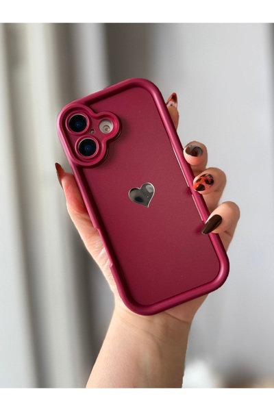 MİRAZ TASARIM Iphone 17 bordo heart printed shock protective case