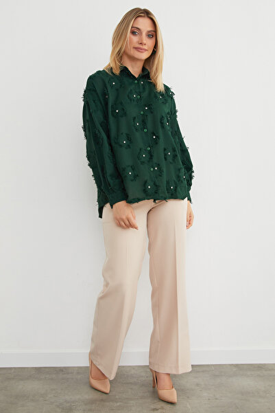 Fulla Moda Stone-Embroidered Tassel Casual Shirt