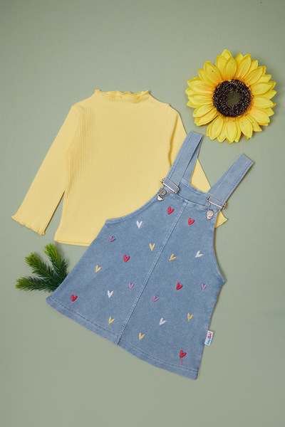 Fulla Moda 100% Cotton Daisy Embroidered Girls' 2-Piece Salopet Set