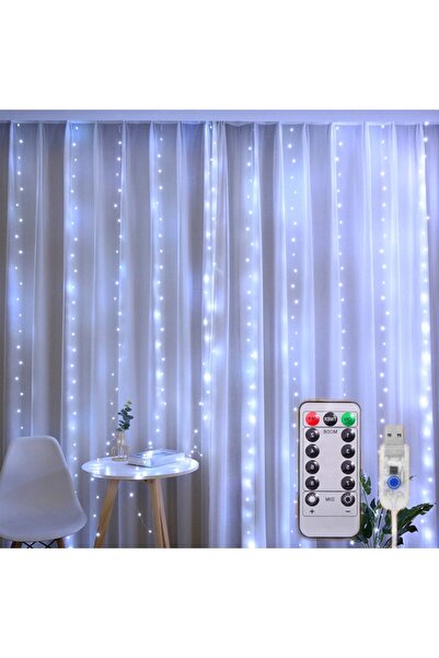 OricareFain Christmas Installation with Remote Control, Curtain, 3 m x 3 m, 300 led, 8 Modes, USB power supply