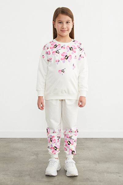 Fulla Moda Çiçek Printed Elastic Waist Girls' 2-Piece Set