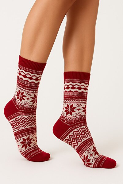 Plus Scorpion Women's Christmas Towel Patterned Socks – Cotton, Thick and Warm Christmas Themed Single Socks