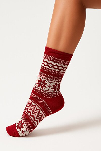 Plus Scorpion Women's Christmas Towel Patterned Socks – Cotton, Thick and Warm Christmas Themed Single Socks