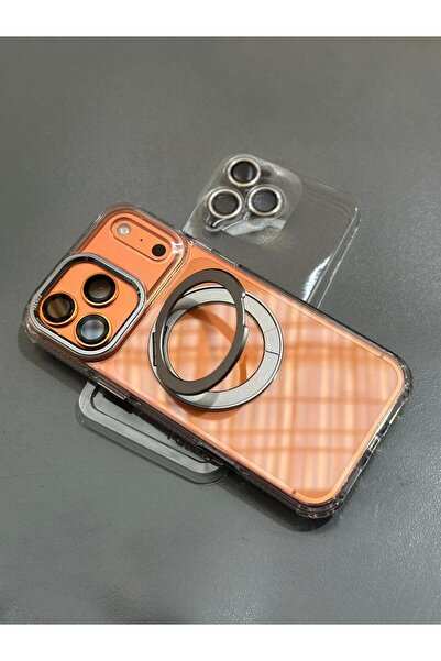 PEXURA TECH غطاء هاتف شفاف متوافق مع آيفون 17 برو ماكس مع حامل حلقي وحماية للعدسة من الياقوت