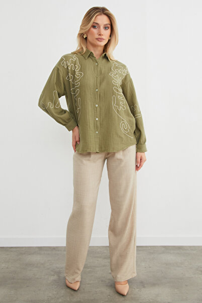 Fulla Moda Geometric Embroidered Loose Shirt