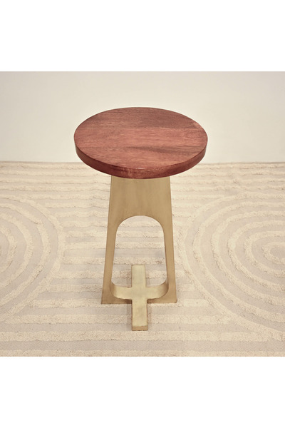 Crafted by Lifestyle Home Carving Wooden Top Round Side Table with Metal Base - 60x30x60 cms
