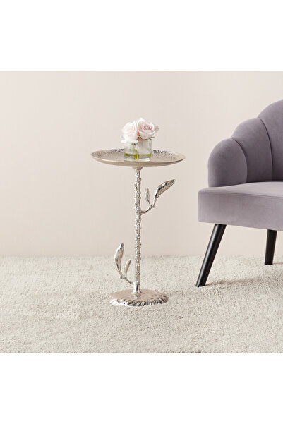 Lifestyle Metal Top Accent Table with Leaf Base - 34x34x55 cms