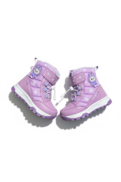 SHOUGO Su Dayanıklı Kaymaz Taban İçi Kürklü Işıklı Kız Çocuk Bebe Kar Botu