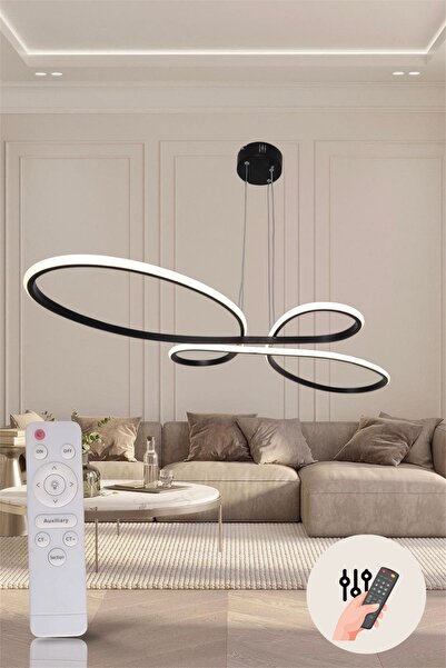 EYSHOP Modern Yonca Siyah Model 3 Renk Kumandalı Led Avize Salon Mutfak Yatak...