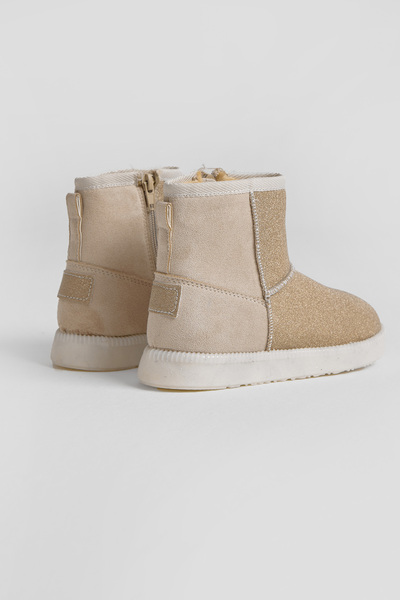 Tonny Black Κοντές μπότες για κορίτσια σε μπεζ ασημί χρώμα με θερμοκορυφήρια σε υφή σουέτ και επένδυση από γούνα
