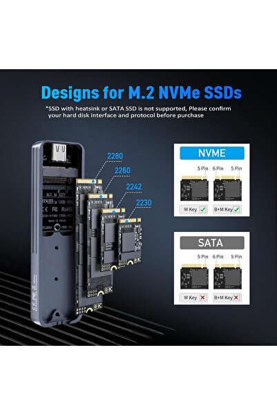 VCOM علبة SSD خارجية M.2 NVMe، USB 3.1 الجيل الثاني، حتى 10 جيجابت في الثانية، سعة 4 تيرابايت، تدعم 2230/2242/2260/2280
