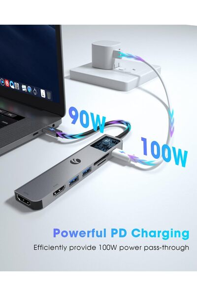 VCOM 7-in-1 USB-C Hub Docking Station - Dual HDMI (4K & 1080P), 2x USB 3.0, 100W PD, SD/TF