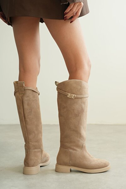 MODAADAM Women's Nantes Flat Bottom Buckle Boots - Mink