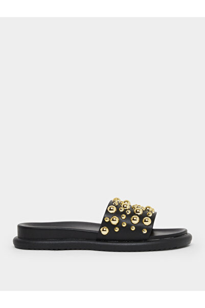 Styli Black Studded Slides