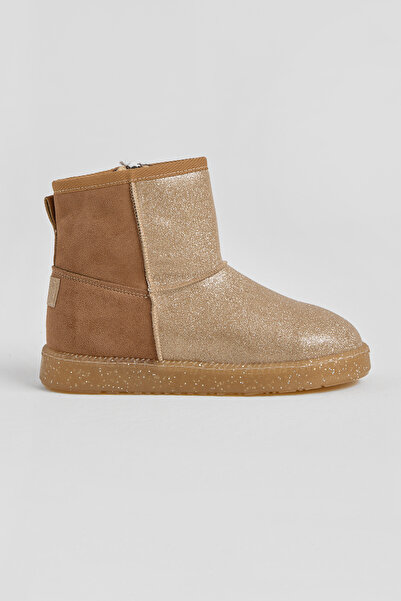 Tonny Black Kız Çocuk Taba Simli Termo Taban Süet Görünümlü İçi Kürklü Kısa Bot