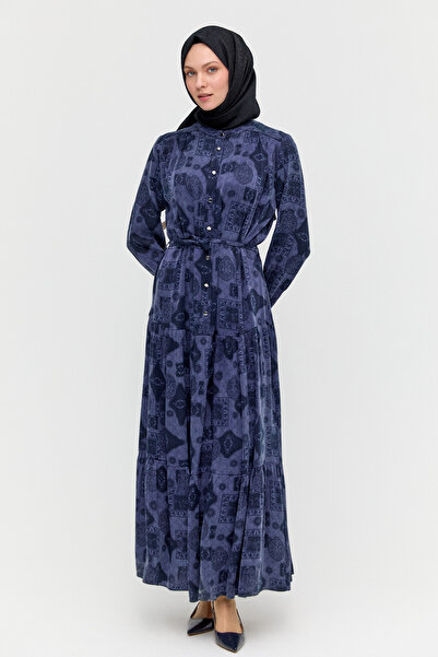 Setrms Hakim Yakalı Kuşaklı Katmanlı Elbise