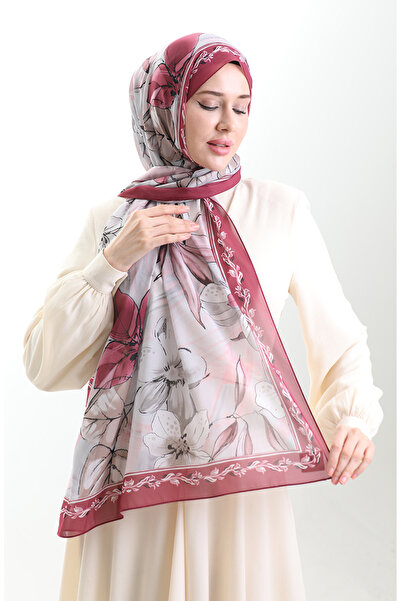 sefamerve Σάλι από γαλλικό μετάξι Hanzade 70330-09 Καφέ Κερασί